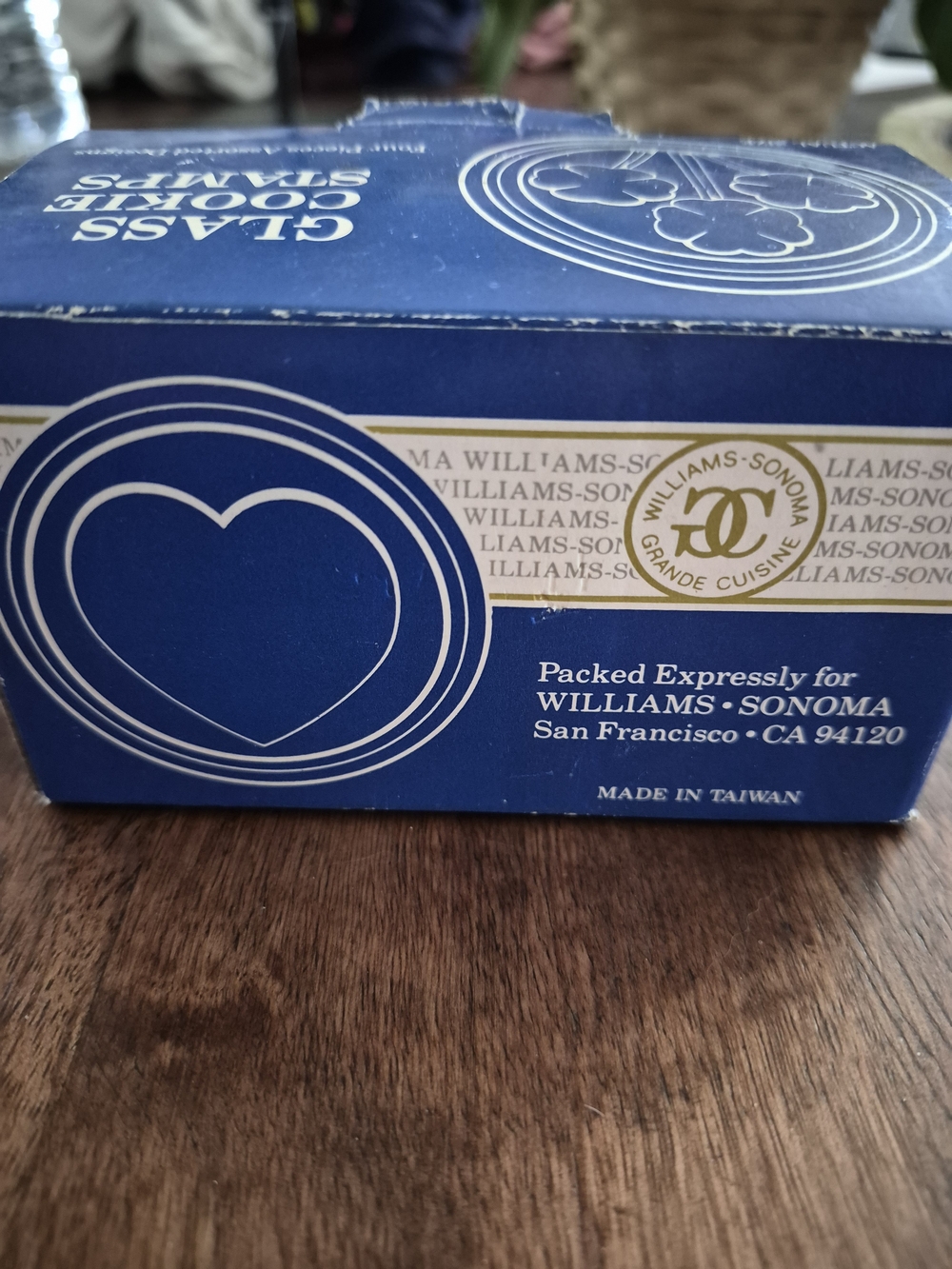 Vintage Williams Sonoma Navy Blue & White Glass Cookie Stamp in Branded Box